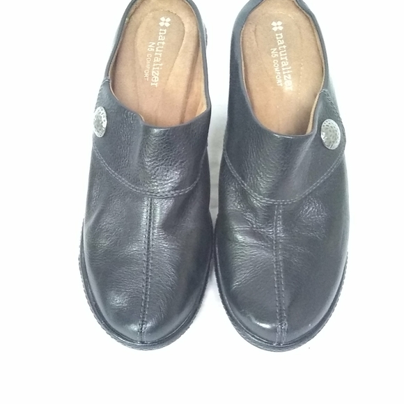 Naturalizer N5 Comfort Women's Black Mules "VALOR" Leather 3" Heels Sz. 8M - Picture 1 of 6